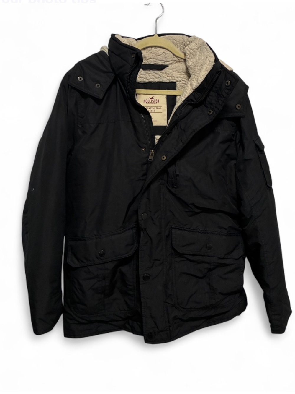 Hollister Pacific Trail Black Sherpa-Lined Parka Jacket